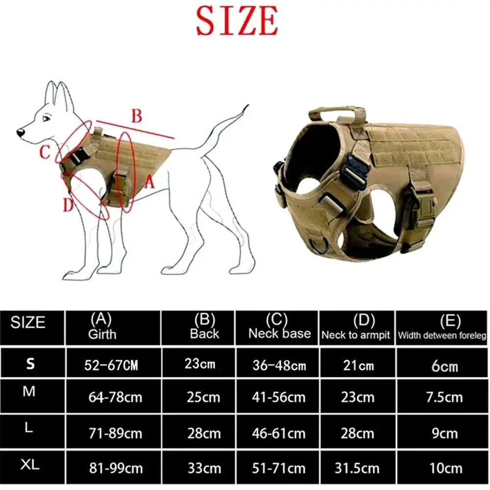 Tactical Dog Harness, Adjustable No-Pull Handle Service Vest Heavy Duty Pet Large Breed, Dog Vest for Training Hunting Walking - Velvet Haven