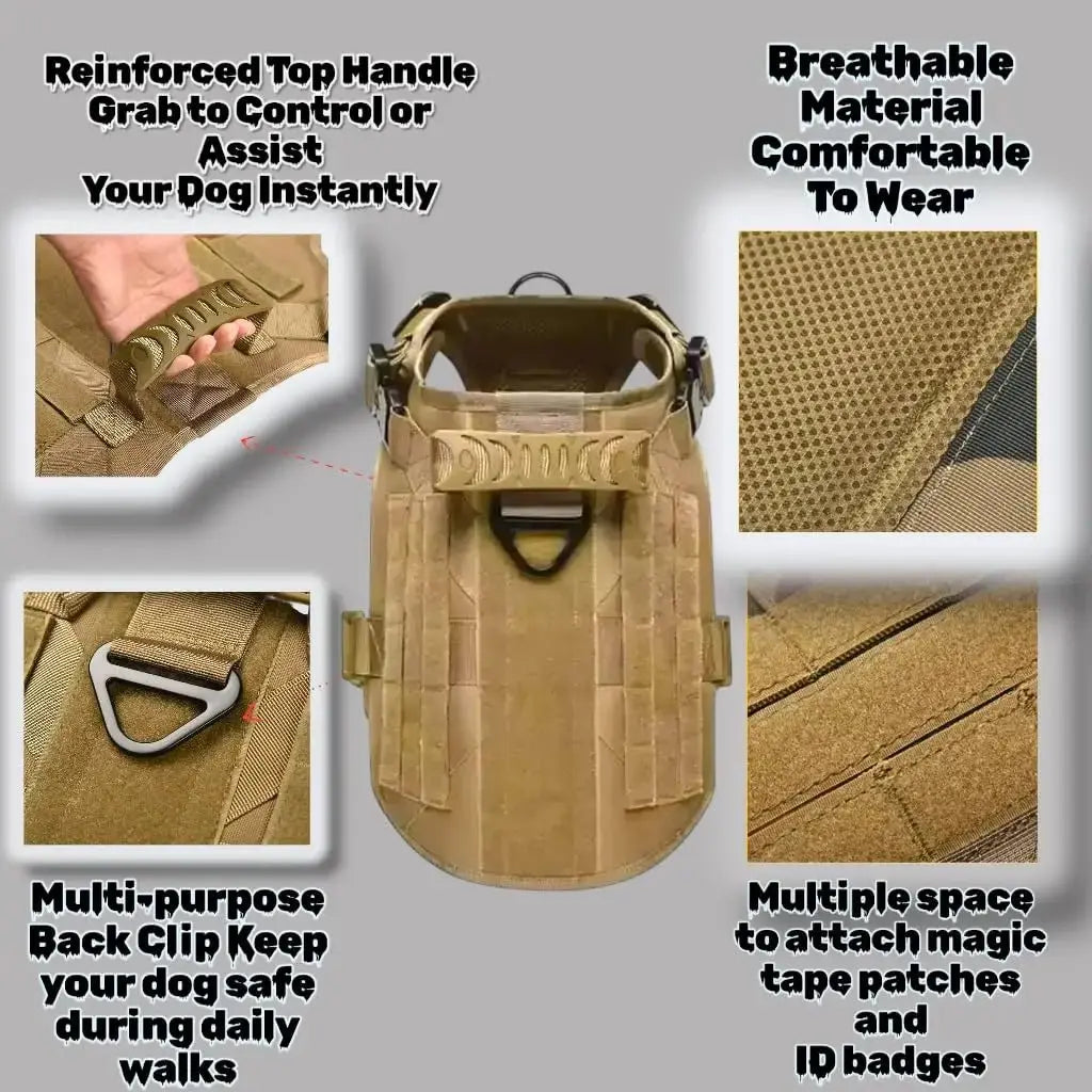 Tactical Dog Harness, Adjustable No-Pull Handle Service Vest Heavy Duty Pet Large Breed, Dog Vest for Training Hunting Walking - Velvet Haven