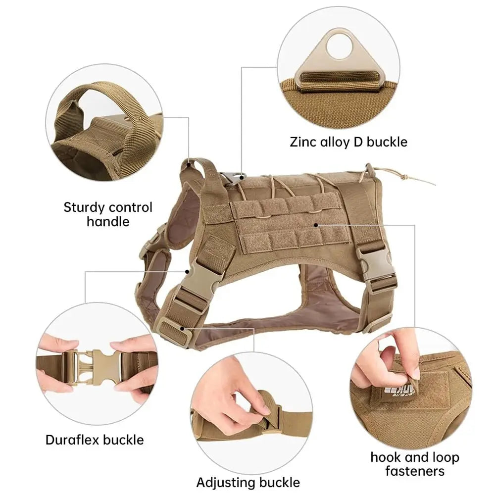 Tactical Dog Harness for Large Pet Harness No-Pull Service Vest Adjustable Military Dog Vest for Training Hunting Walking - Velvet Haven