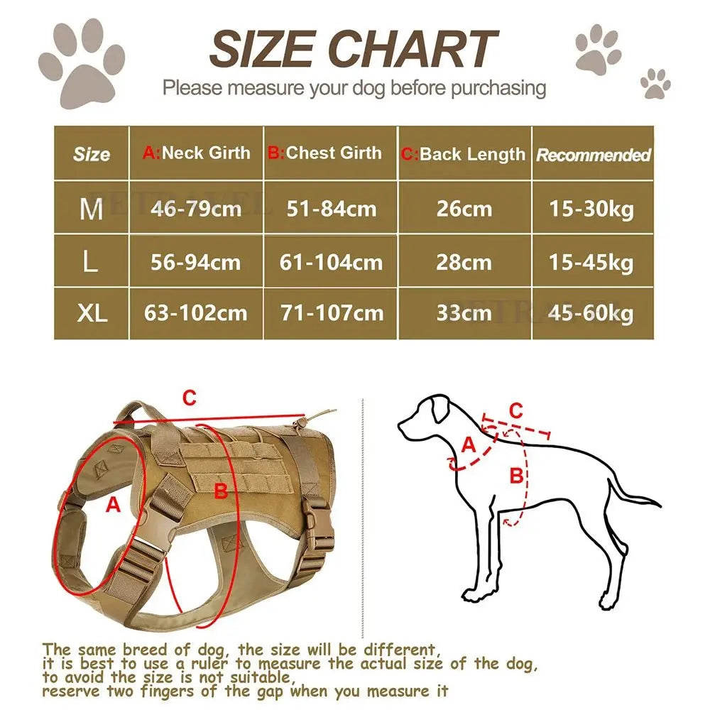 Tactical Dog Harness for Large Pet Harness No-Pull Service Vest Adjustable Military Dog Vest for Training Hunting Walking - Velvet Haven