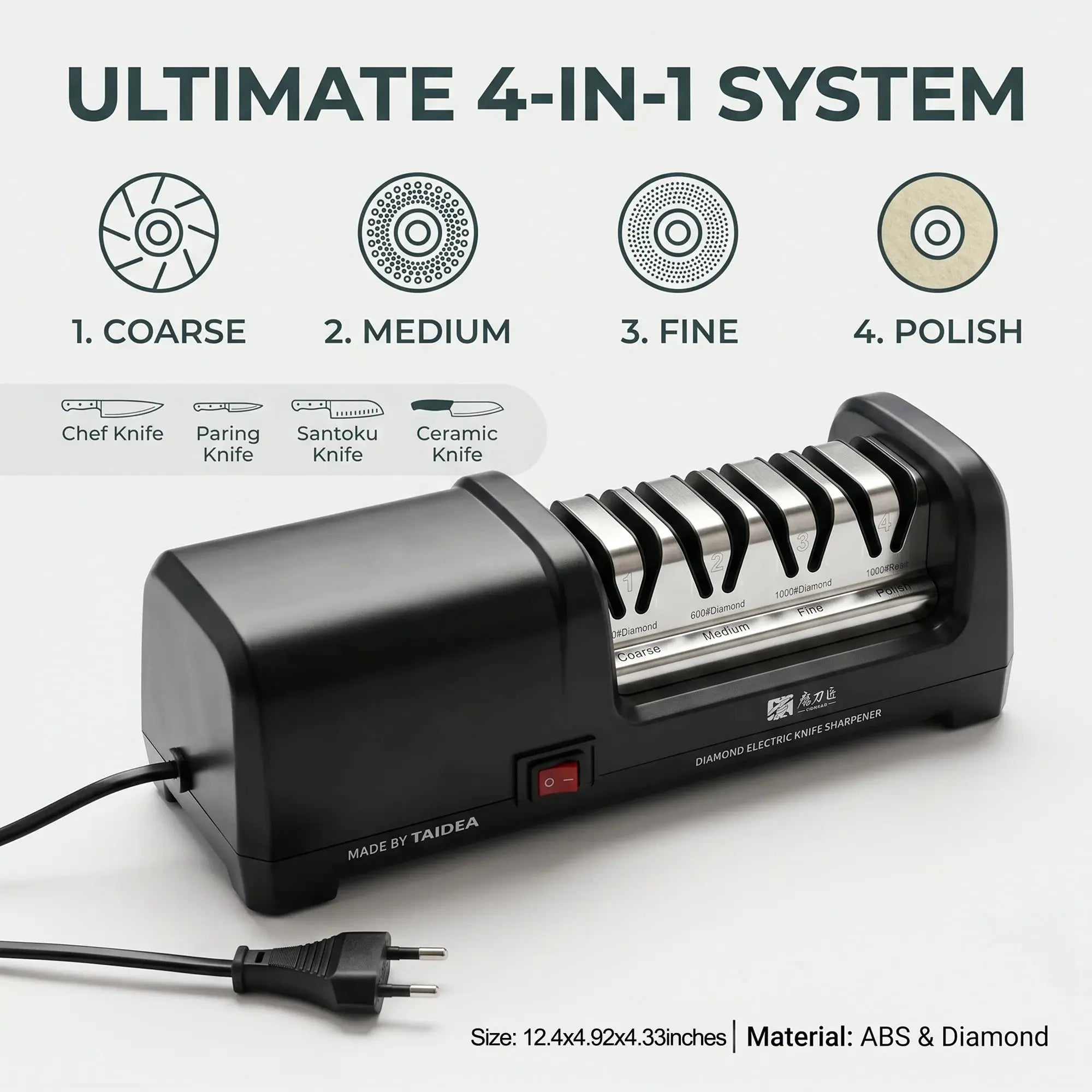 TG2102 4-Stage Electric Knife Sharpener – 20° Edge for Kitchen Knives, Sharpening & Polishing - Velvet Haven