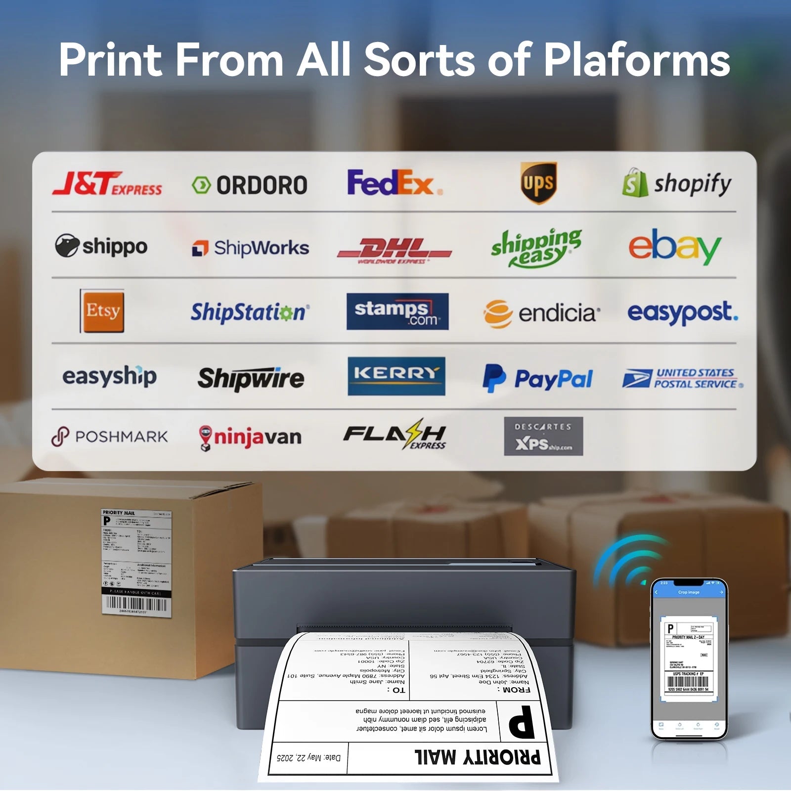 Thermal Label Printer Portable No Ink Required 203DPI 4x6 for Small Business Bluetooth USB High Speed Express Airway Bill - Velvet Haven
