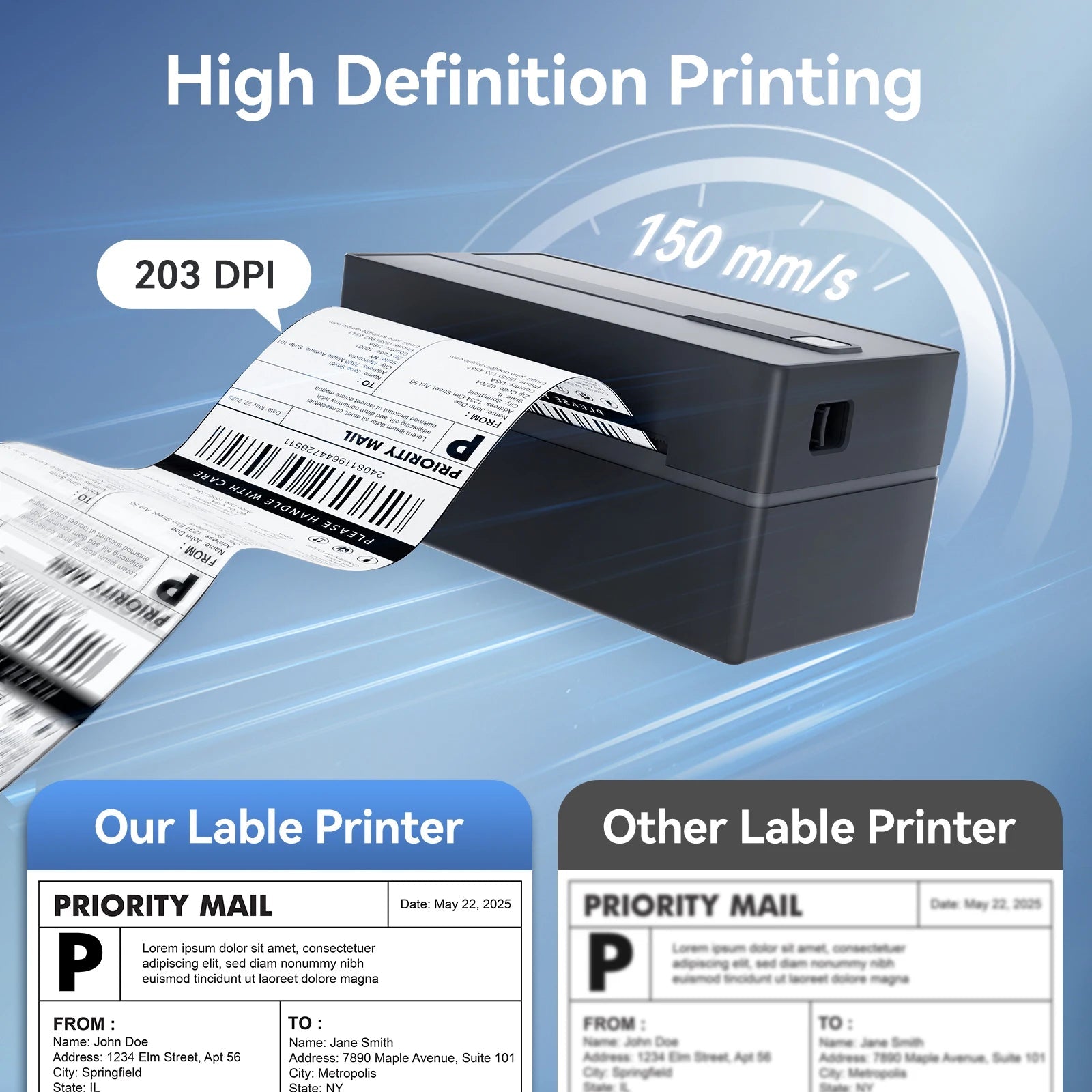 Thermal Label Printer Portable No Ink Required 203DPI 4x6 for Small Business Bluetooth USB High Speed Express Airway Bill - Velvet Haven