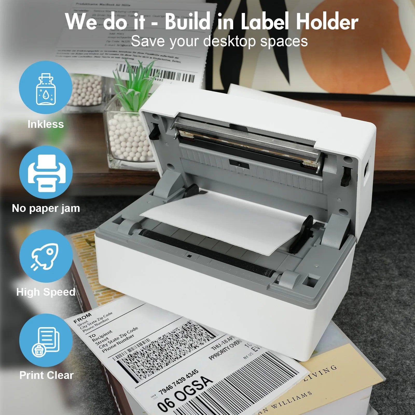 Thermal Label Printer Portable No Ink Required 203DPI 4x6 for Small Business Bluetooth USB High Speed Express Airway Bill - Velvet Haven