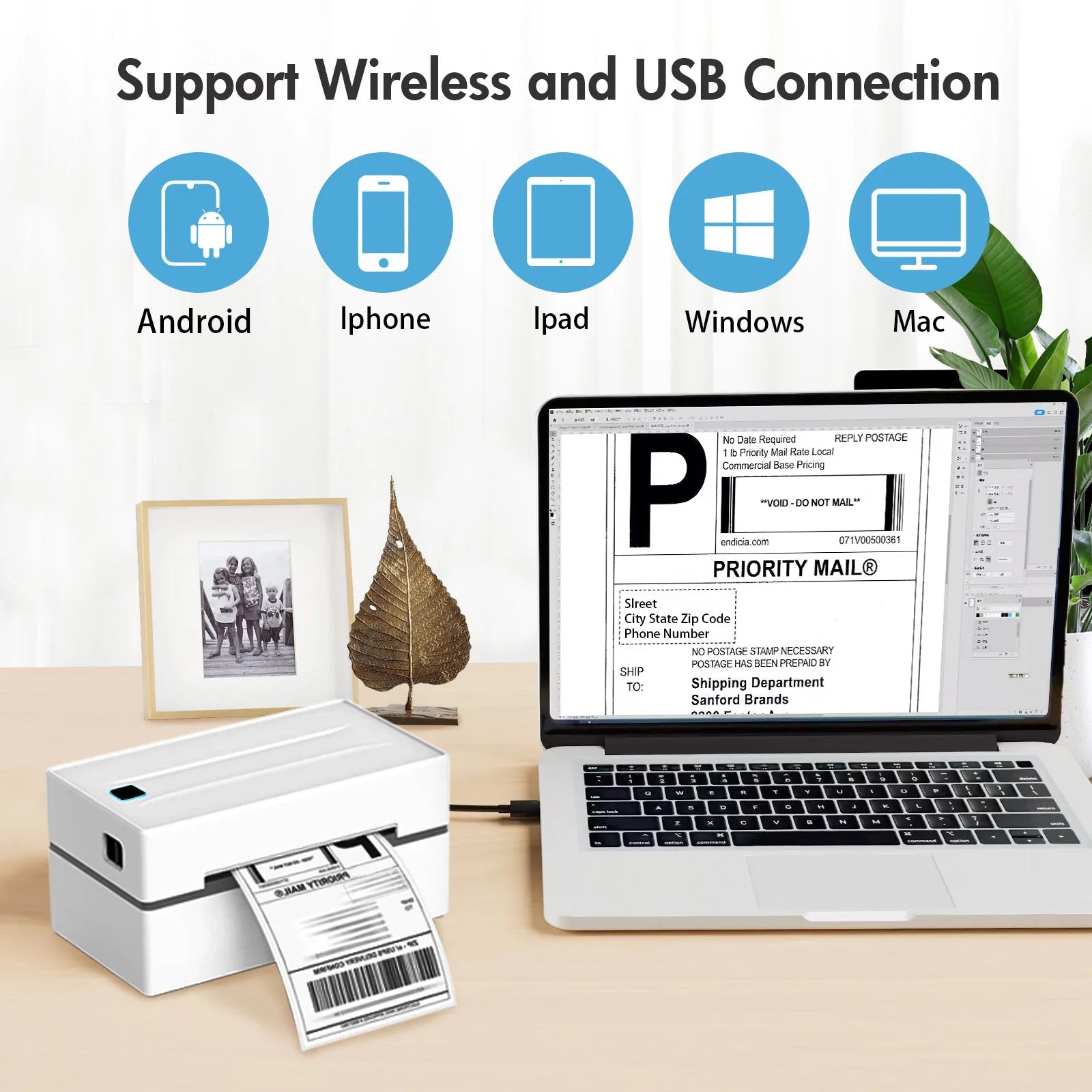 Thermal Label Printer Portable No Ink Required 203DPI 4x6 for Small Business Bluetooth USB High Speed Express Airway Bill - Velvet Haven
