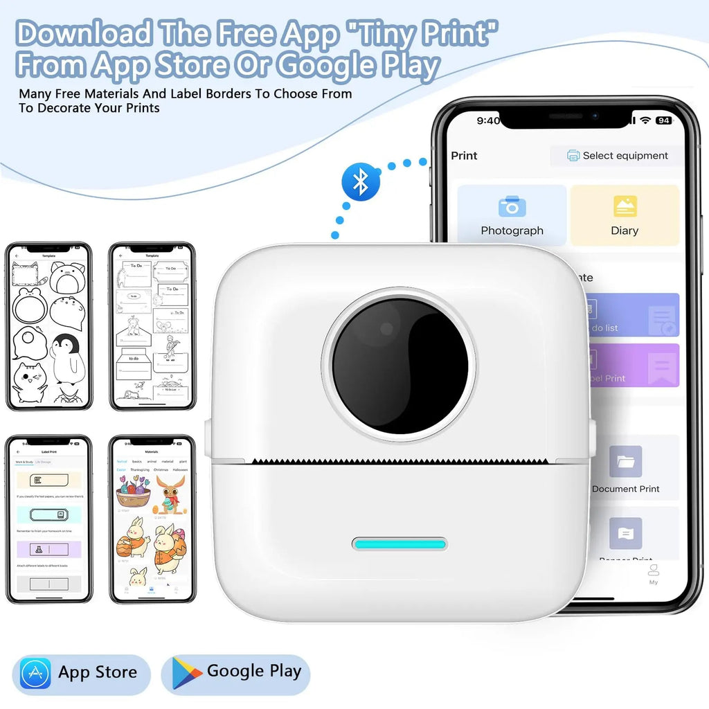 Thermal Portable Printer Mini Pocket Print Photo Thermal Label Printers With 57mm Printing Wireless BT Android And iOS Printers - Velvet Haven
