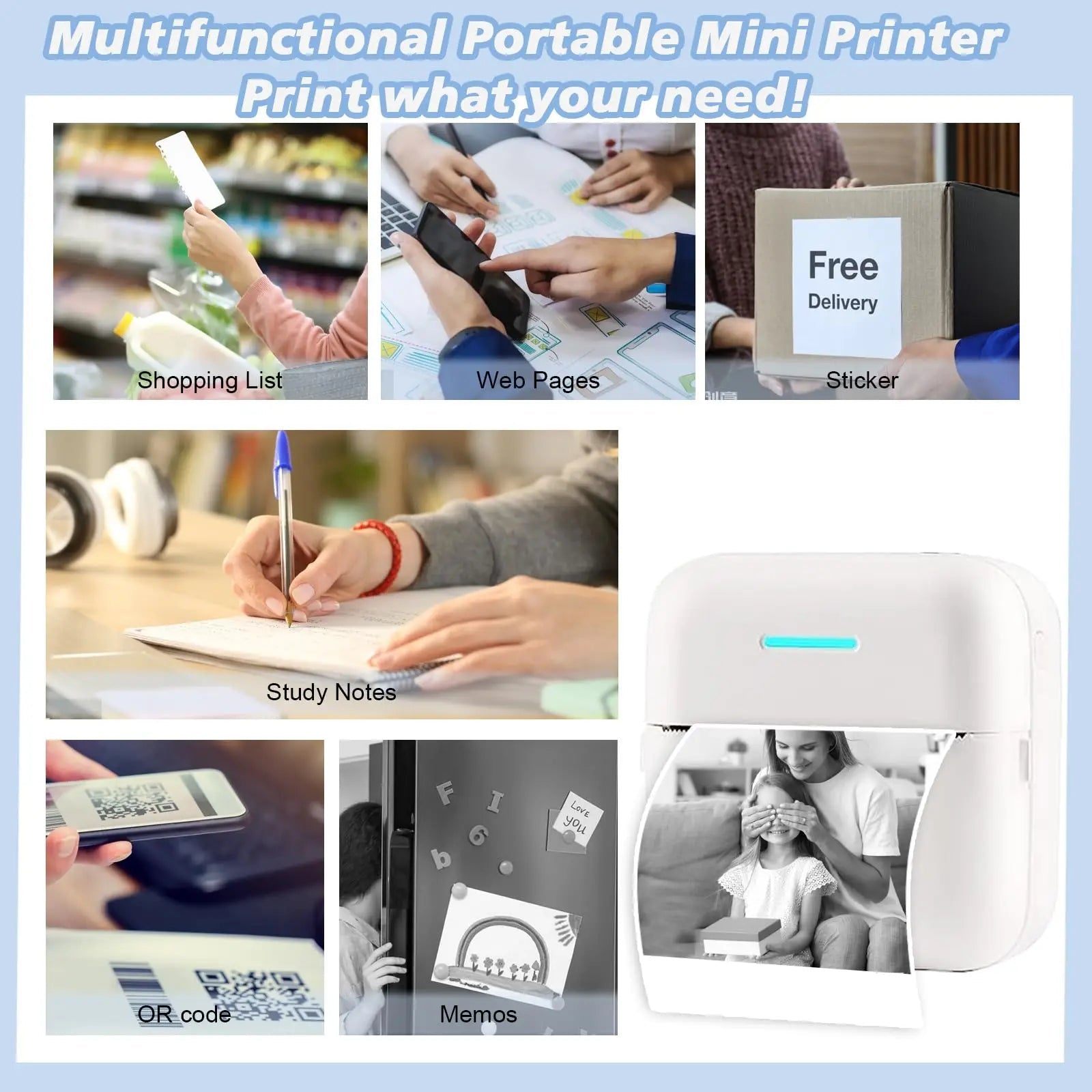 Thermal Portable Printer Mini Pocket Print Photo Thermal Label Printers With 57mm Printing Wireless BT Android And iOS Printers - Velvet Haven