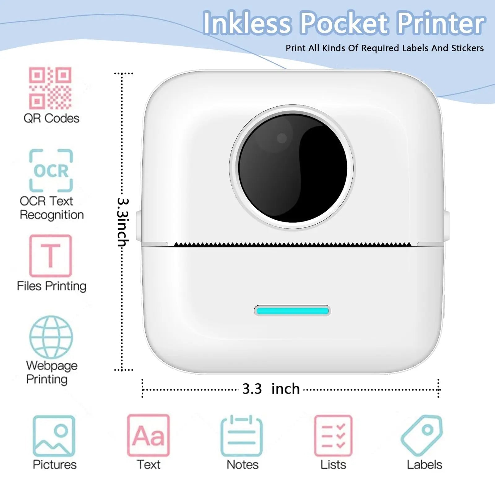 Thermal Portable Printer Mini Pocket Print Photo Thermal Label Printers With 57mm Printing Wireless BT Android And iOS Printers - Velvet Haven