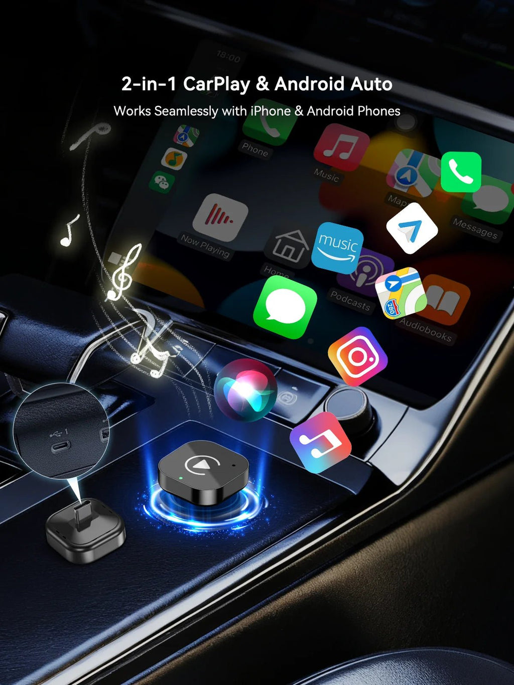 （Type-C）2 in 1 carplay Dongle,Wireless CarPlay Apapter USB C / Android Auto USB C For Converts Wired to Wireless Plug & Play - Velvet Haven