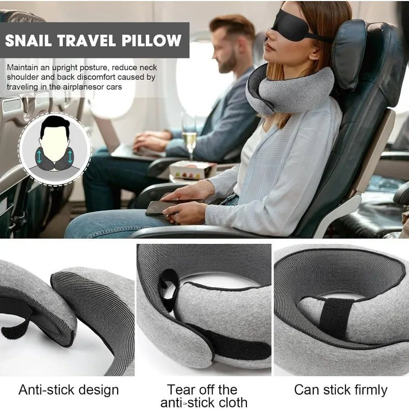 U-shaped Pillow Snail Style Travel Neck Pillow Memory Foam Travel Neck Support Portable Adjustable Soft Noon Break Sleep Pillows - Velvet Haven