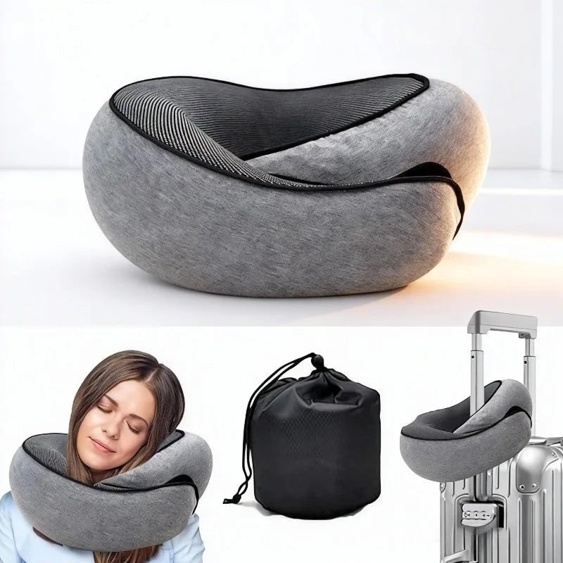U-shaped Pillow Snail Style Travel Neck Pillow Memory Foam Travel Neck Support Portable Adjustable Soft Noon Break Sleep Pillows - Velvet Haven
