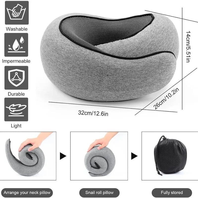 U-shaped Pillow Snail Style Travel Neck Pillow Memory Foam Travel Neck Support Portable Adjustable Soft Noon Break Sleep Pillows - Velvet Haven