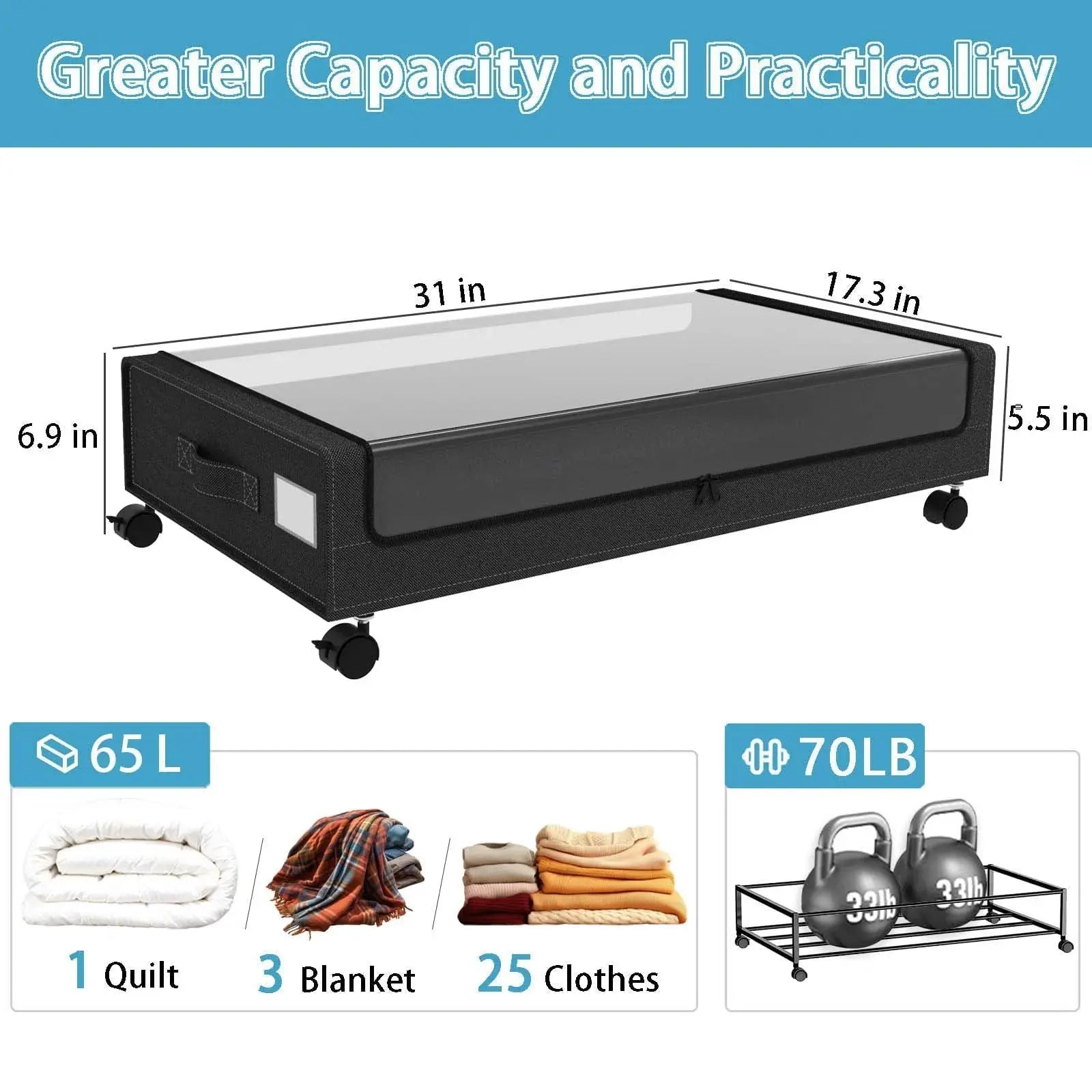 Under Bed Storage With Wheels, 2-Pack 48L Each Under The Bed Storage Containers With Clear Lids & Label, Underbed Storage Bins - Velvet Haven