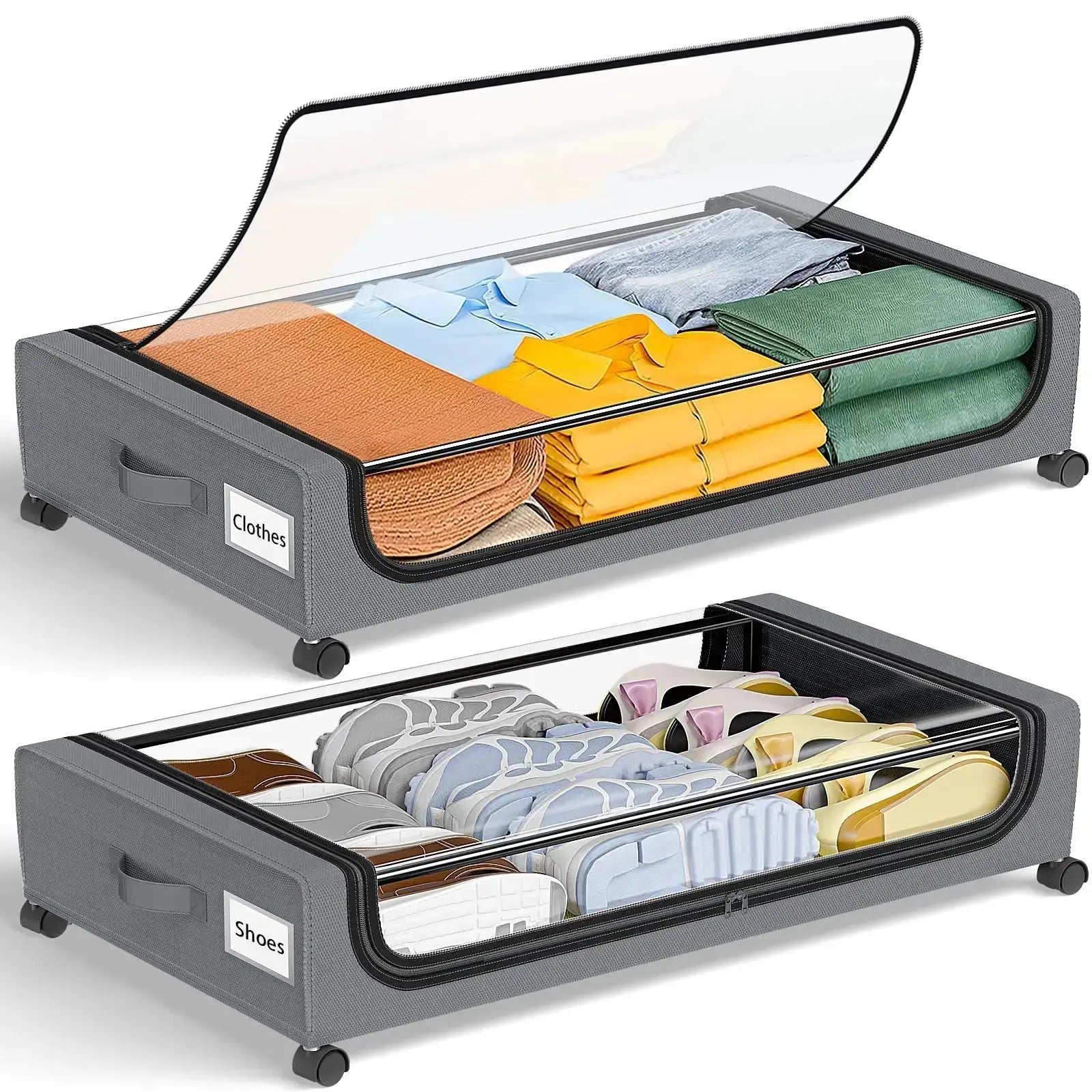 Under Bed Storage With Wheels, 2-Pack 48L Each Under The Bed Storage Containers With Clear Lids & Label, Underbed Storage Bins - Velvet Haven