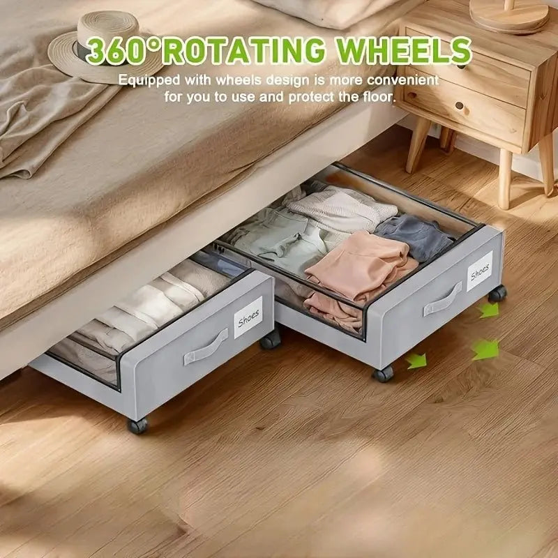 Underbed Storage Lockers With Wheels Lids Space Saving Pull Out Container Shoes Clothes Bedroom Dorm Household Useful Organizer - Velvet Haven