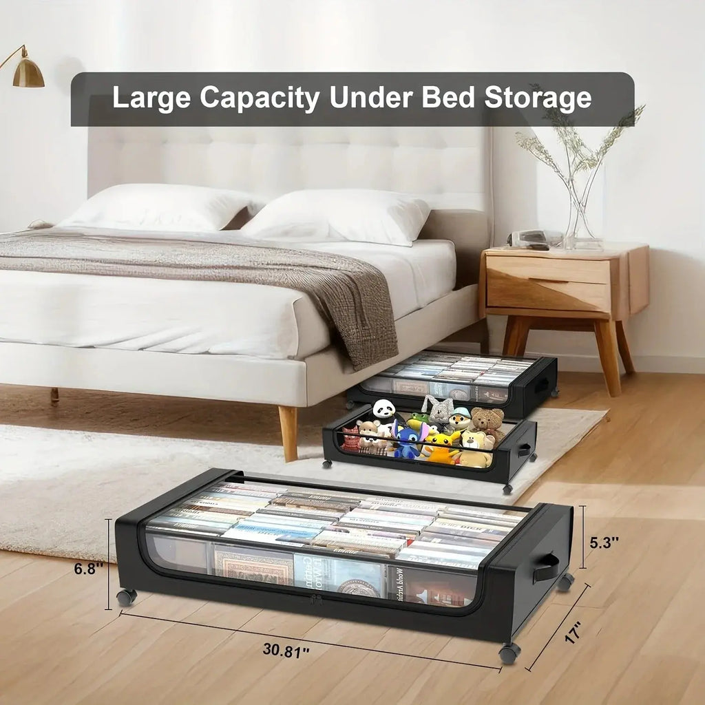 Underbed Storage Lockers With Wheels Lids Space Saving Pull Out Container Shoes Clothes Bedroom Dorm Household Useful Organizer - Velvet Haven