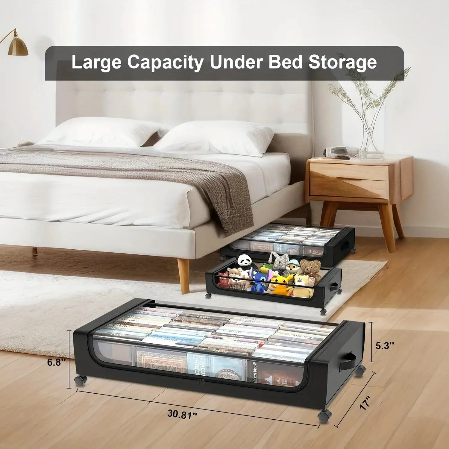 Underbed Storage Lockers With Wheels Lids Space Saving Pull Out Container Shoes Clothes Bedroom Dorm Household Useful Organizer - Velvet Haven