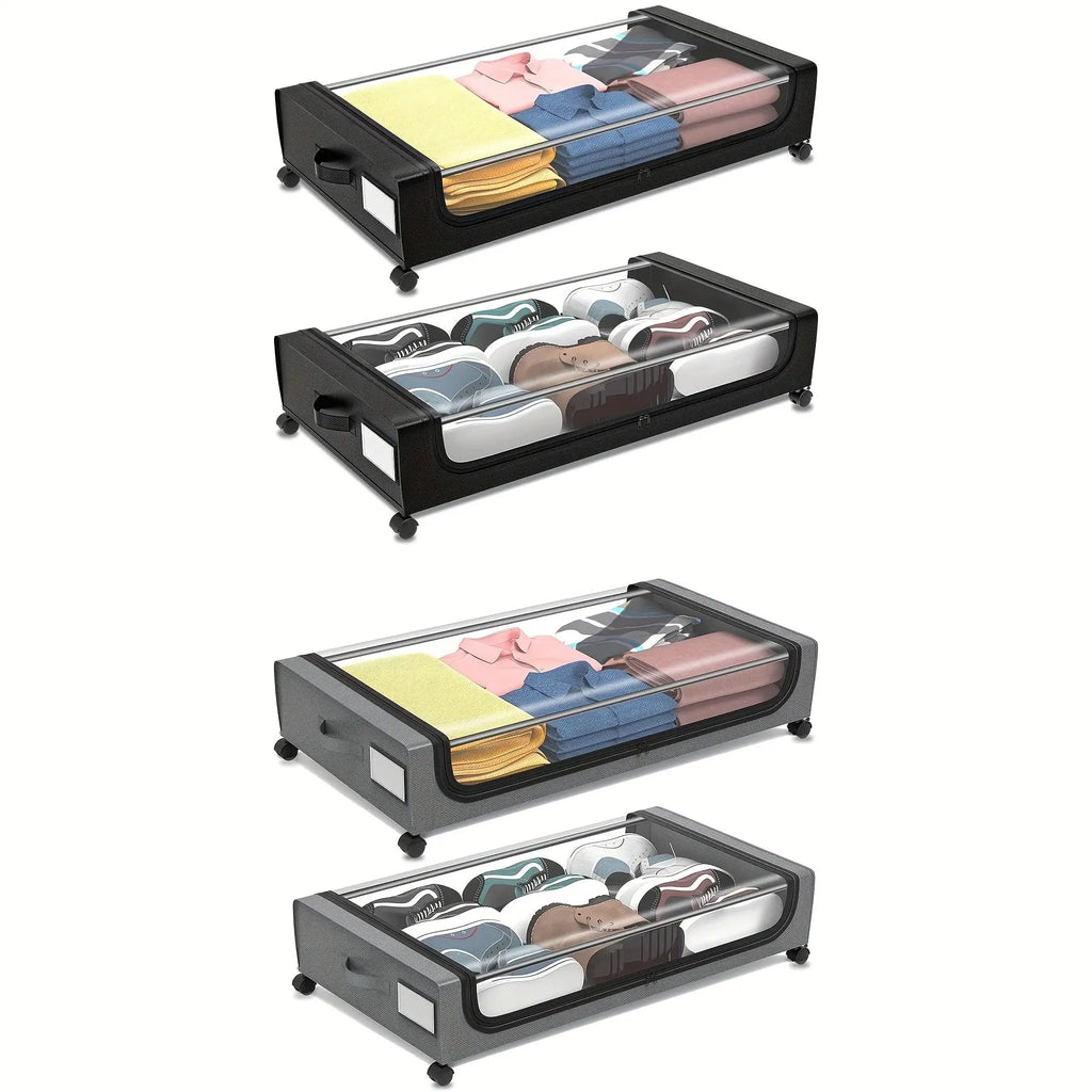 Underbed Storage Lockers With Wheels Lids Space Saving Pull Out Container Shoes Clothes Bedroom Dorm Household Useful Organizer - Velvet Haven