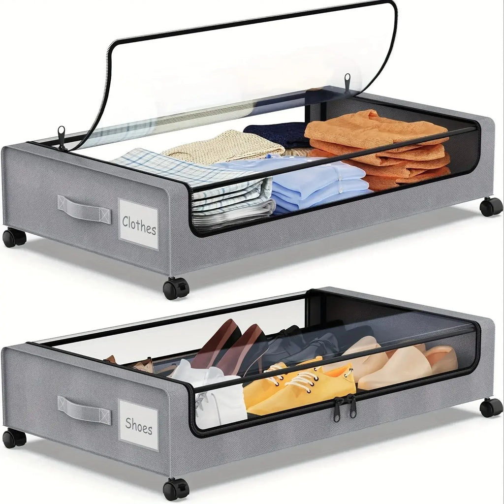 Underbed Storage Lockers With Wheels Lids Space Saving Pull Out Container Shoes Clothes Bedroom Dorm Household Useful Organizer - Velvet Haven