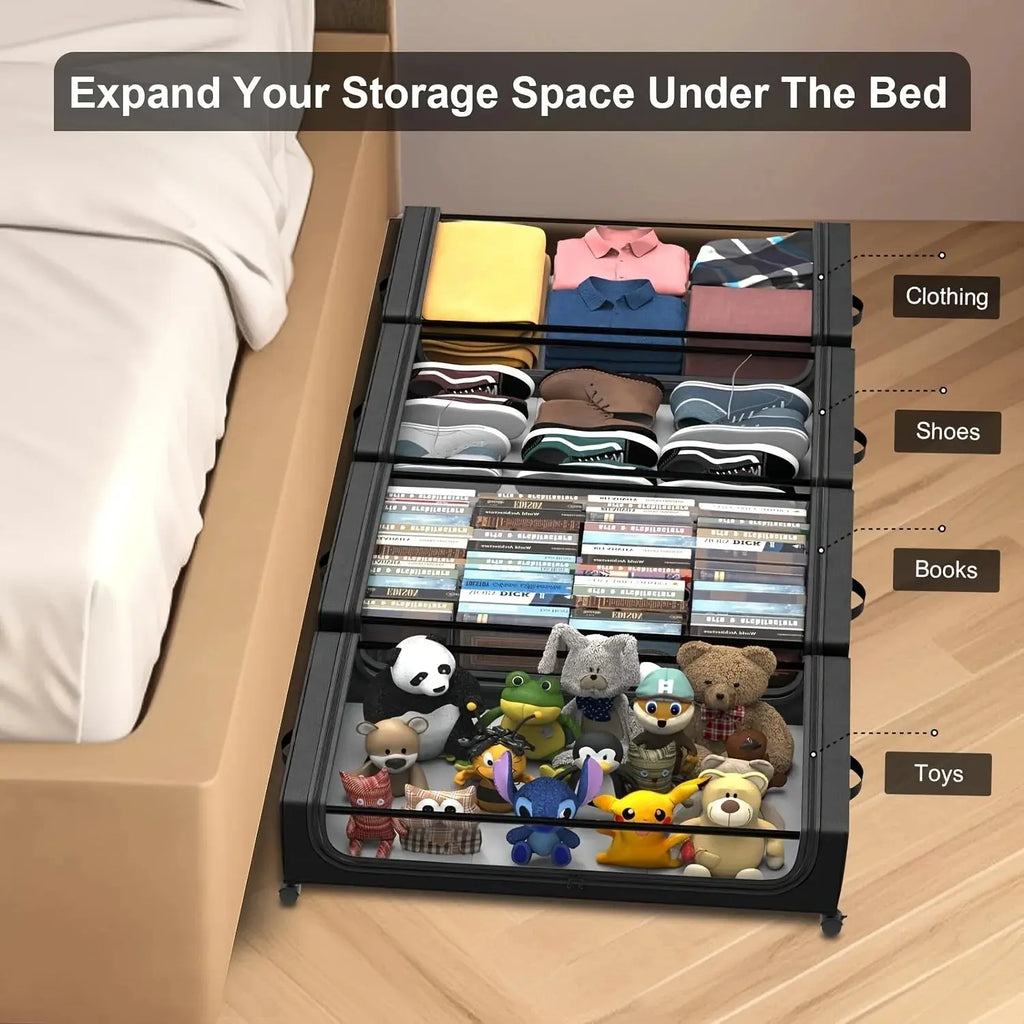 Underbed Storage Lockers With Wheels Lids Space Saving Pull Out Container Shoes Clothes Bedroom Dorm Household Useful Organizer - Velvet Haven