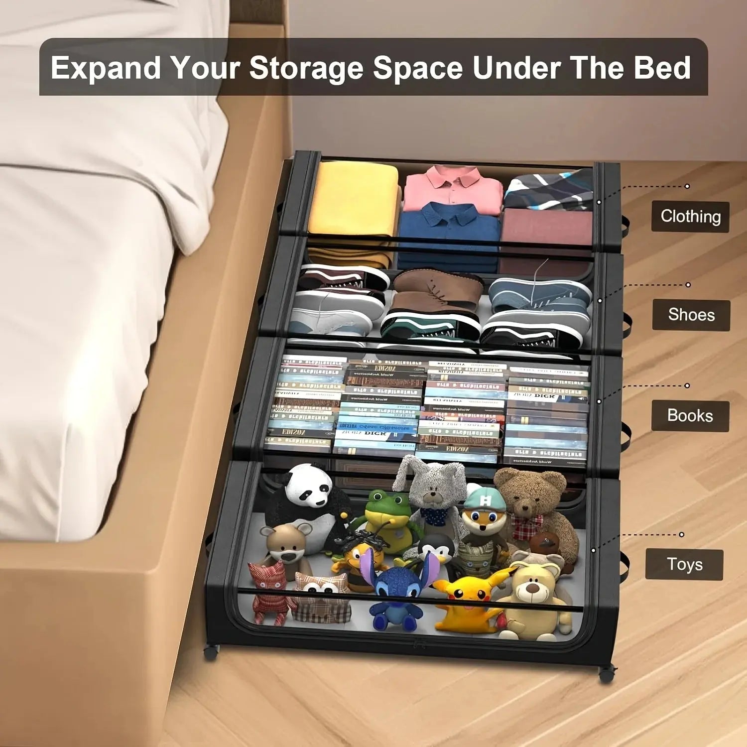 Underbed Storage Lockers With Wheels Lids Space Saving Pull Out Container Shoes Clothes Bedroom Dorm Household Useful Organizer - Velvet Haven