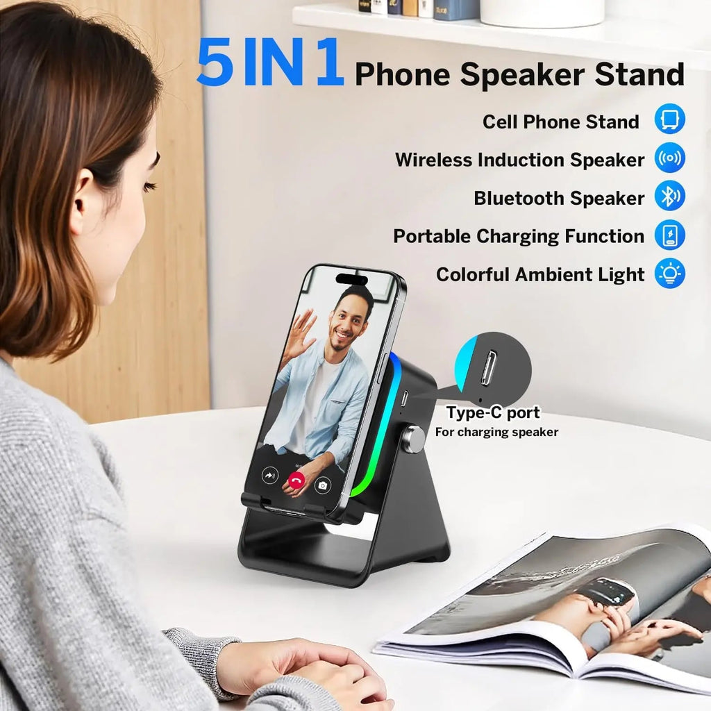 (upgraded)5 In 1 Auto-induction 5000mAh Wireless Induction Speaker 8 RGB Lights HIFI Sound Portable Bluetooth Phone Holder Gifts - Velvet Haven