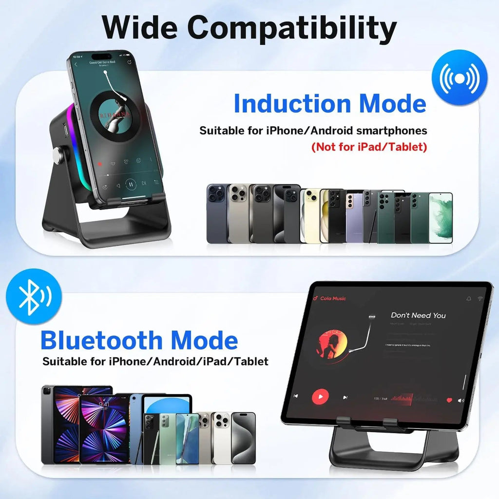(upgraded)5 In 1 Auto-induction 5000mAh Wireless Induction Speaker 8 RGB Lights HIFI Sound Portable Bluetooth Phone Holder Gifts - Velvet Haven