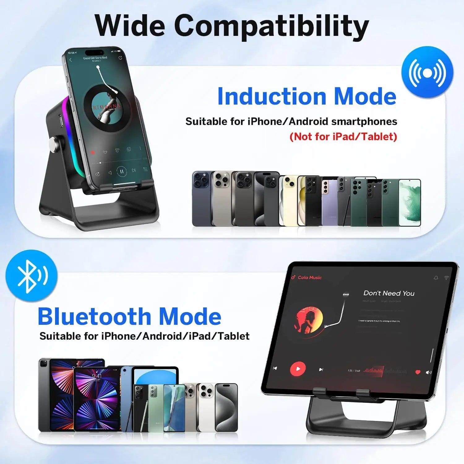 (upgraded)5 In 1 Auto-induction 5000mAh Wireless Induction Speaker 8 RGB Lights HIFI Sound Portable Bluetooth Phone Holder Gifts - Velvet Haven
