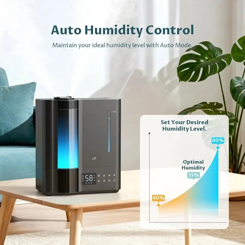 US Shipping 8L Humidifiers for Bedroom Warm and Cool Mist Top Fill Ultrasonic for Large Room Home Humidity Sensor Essential - Velvet Haven