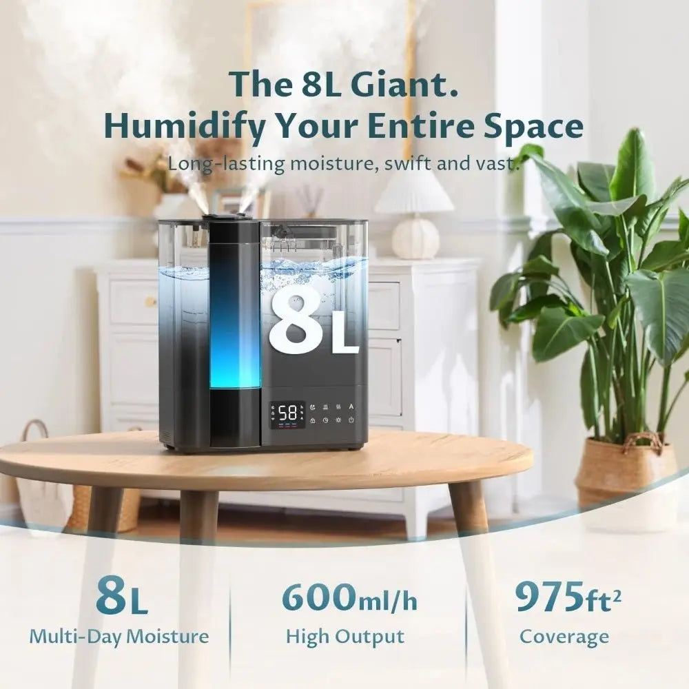 US Shipping 8L Humidifiers for Bedroom Warm and Cool Mist Top Fill Ultrasonic for Large Room Home Humidity Sensor Essential - Velvet Haven