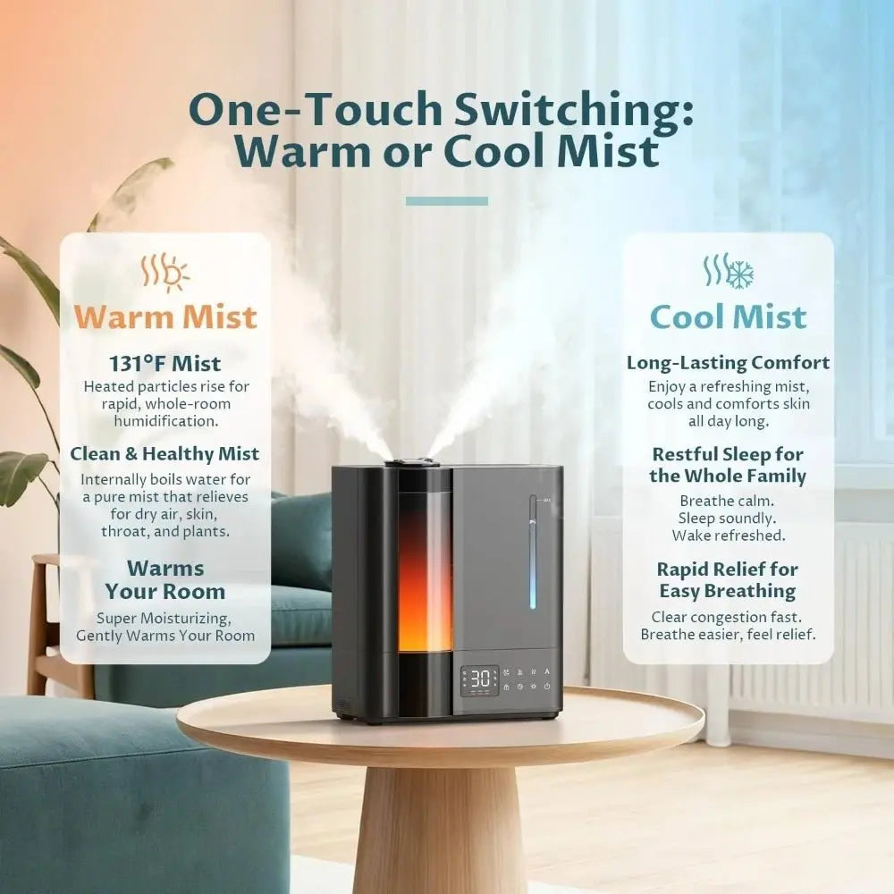 US Shipping 8L Humidifiers for Bedroom Warm and Cool Mist Top Fill Ultrasonic for Large Room Home Humidity Sensor Essential - Velvet Haven