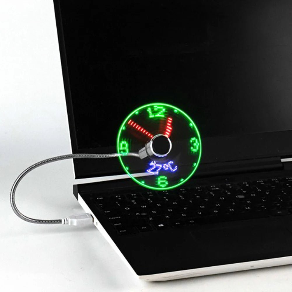 USB Mini Fan with LED Clock or Temperature Display, Flexible Neck - Velvet Haven