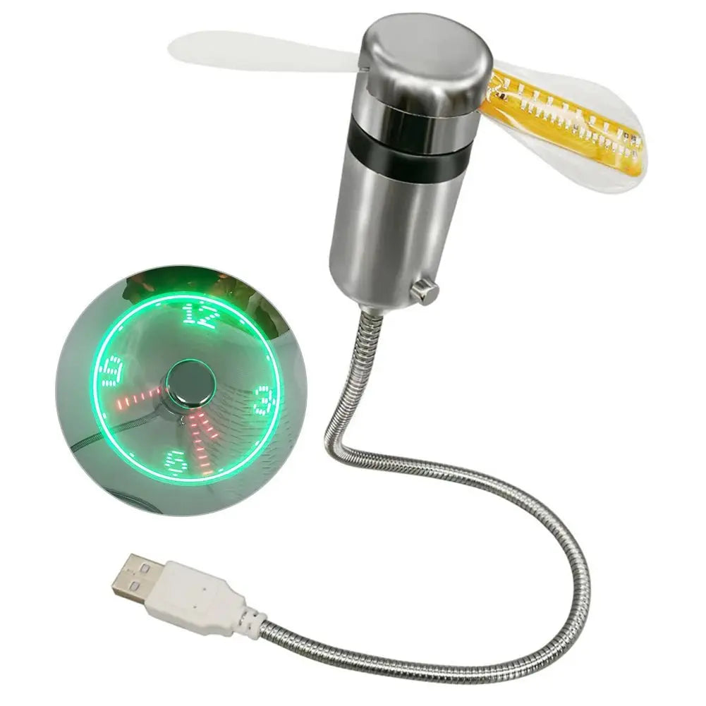 USB Mini Fan with LED Clock or Temperature Display, Flexible Neck - Velvet Haven