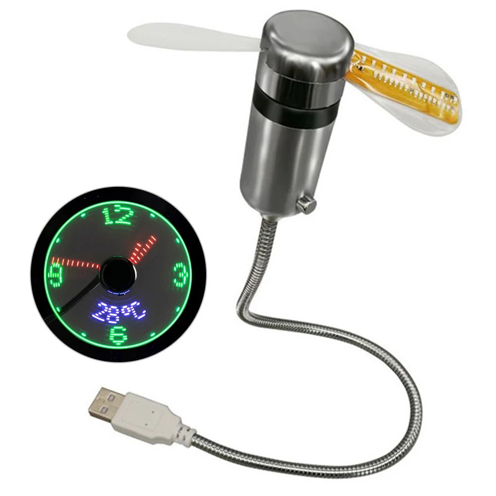 USB Mini Fan with LED Clock or Temperature Display, Flexible Neck - Velvet Haven