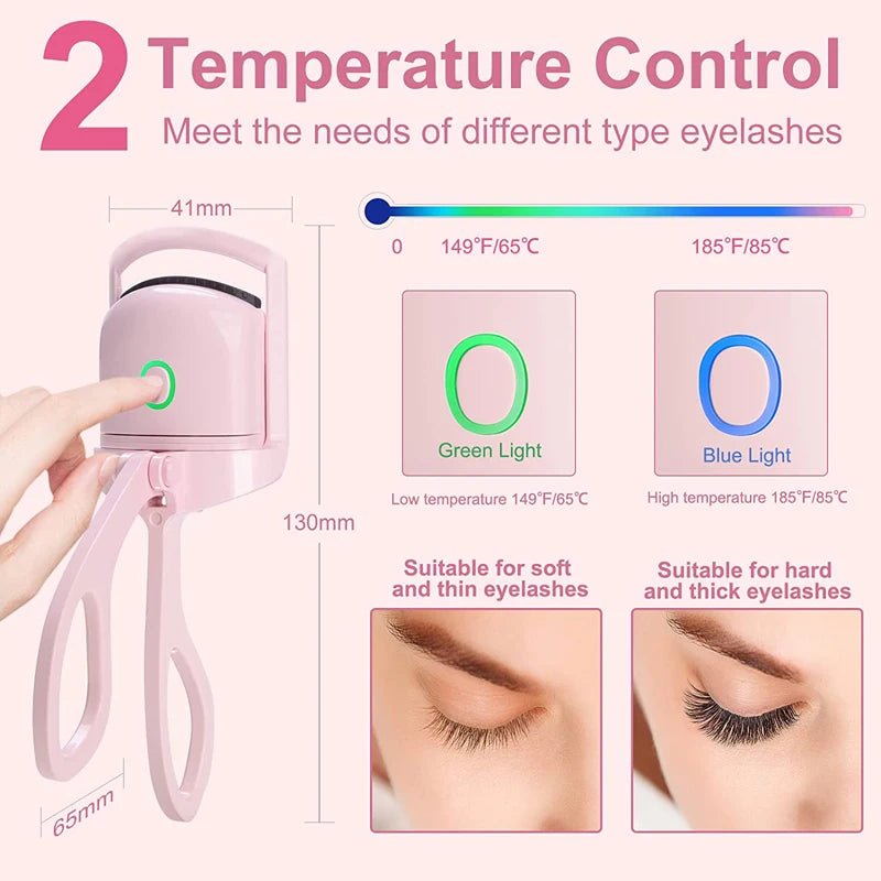 USB Rechargeable Heated Eyelash Curler - White or Pink - Velvet Haven