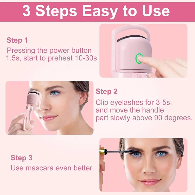 USB Rechargeable Heated Eyelash Curler - White or Pink - Velvet Haven