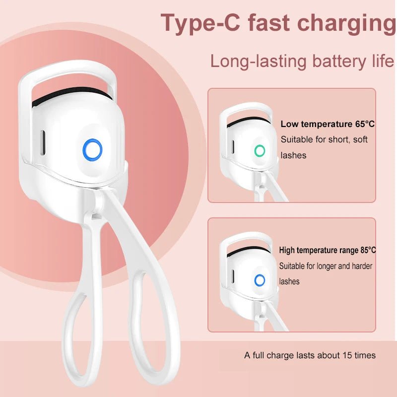 USB Rechargeable Heated Eyelash Curler - White or Pink - Velvet Haven