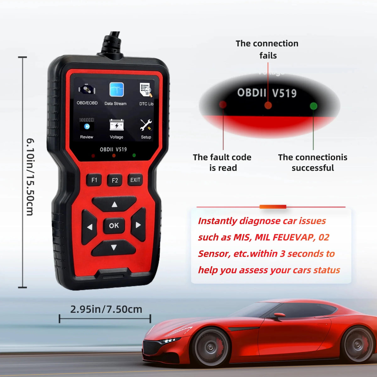 V519 OBD2 Car Diagnostic Scanner with Color Display & Engine Code Reader - Velvet Haven