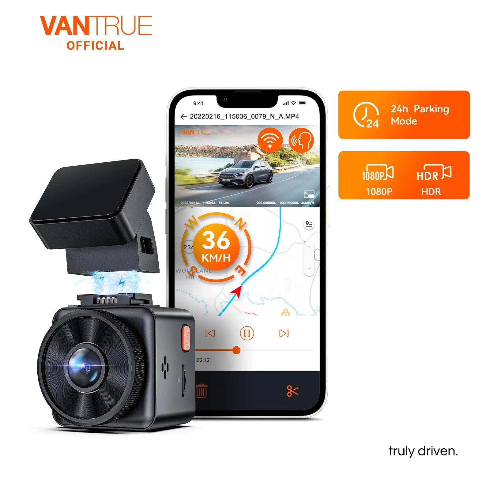 Vantrue E1 Lite Mini Dashcam 1080P WiFi Dash Camera with Free App Voice Control 24H Parking Mode Support 512GB Max - Velvet Haven