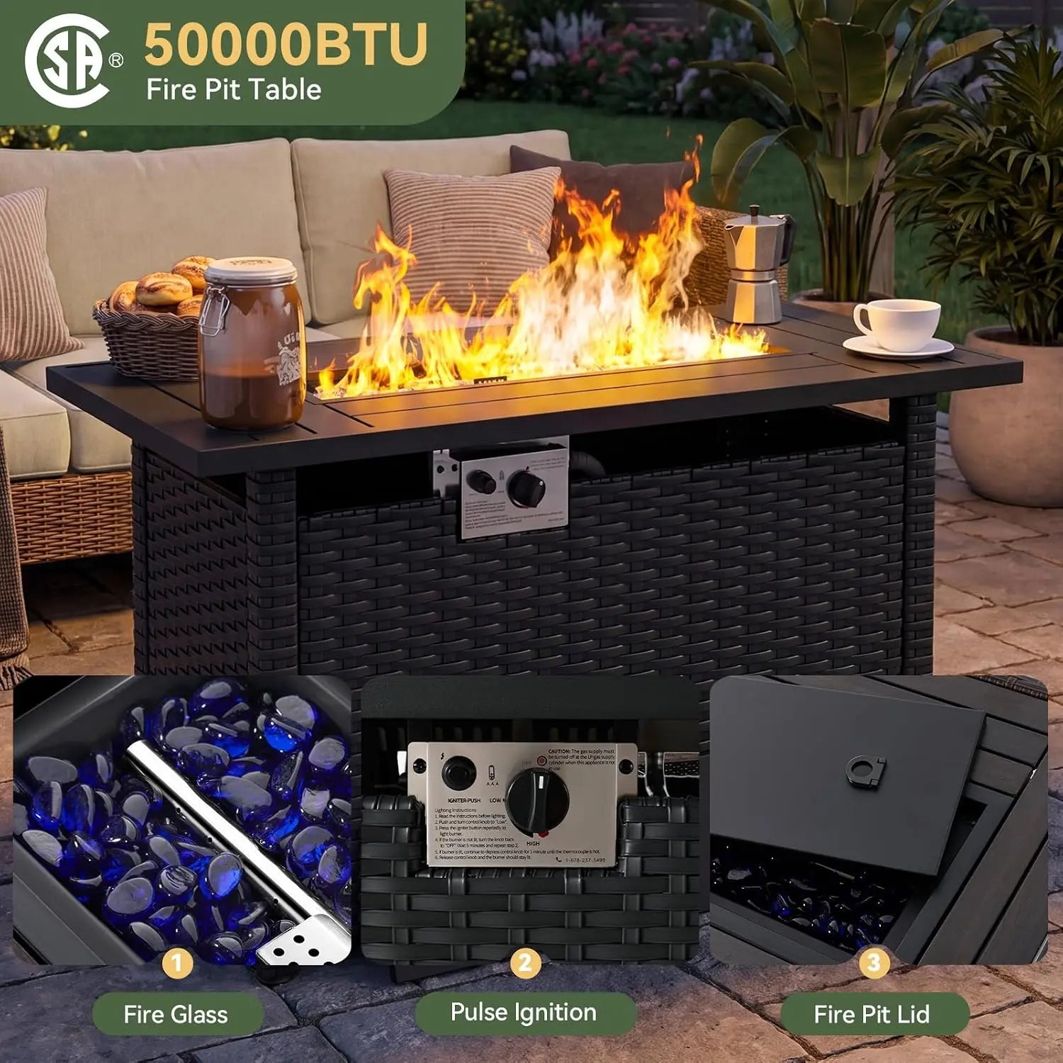 Velvet Haven 10-Piece Wicker Patio Set with 44-Inch Fire Pit Table - Velvet Haven