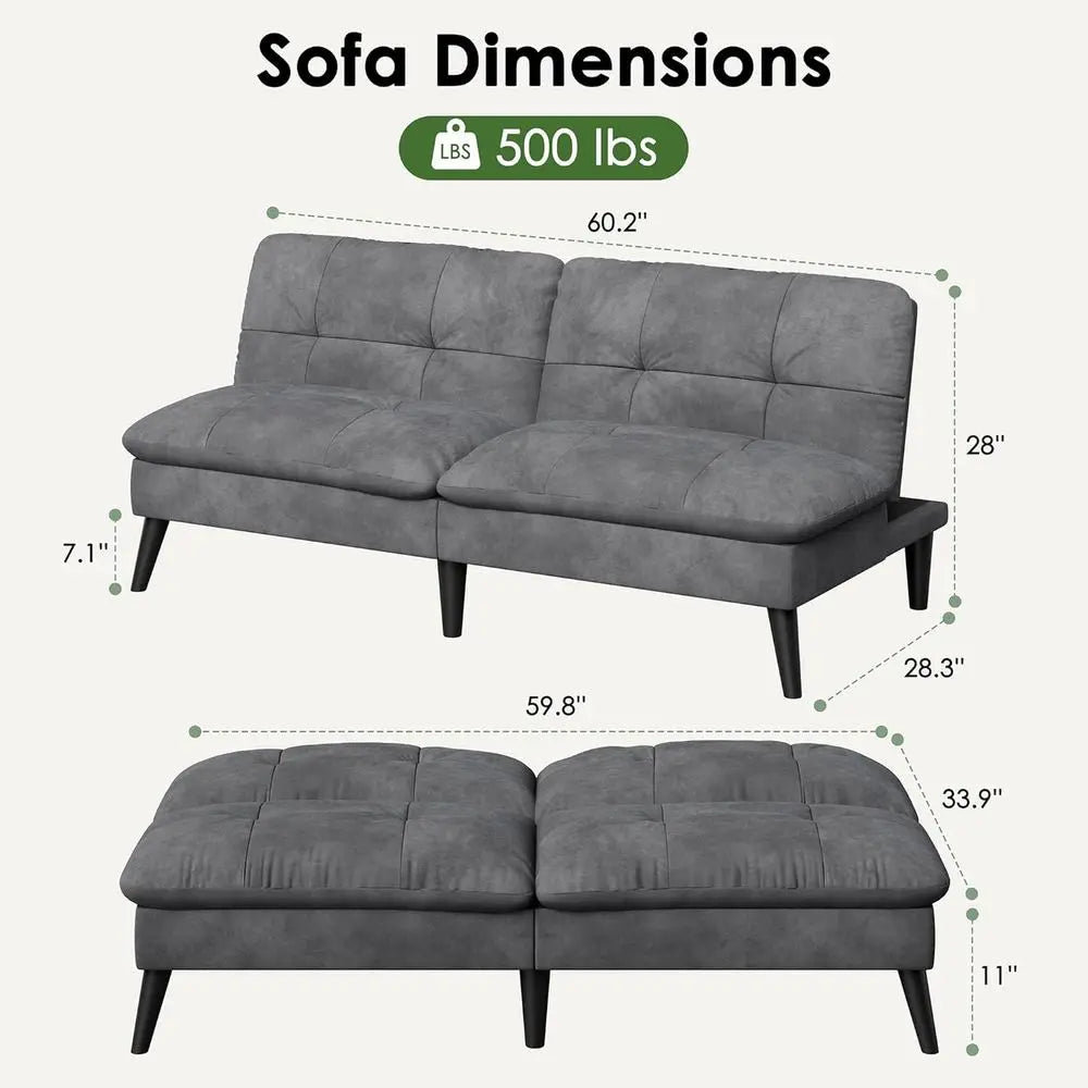 Velvet Sofa Bed with Adjustable Backrest, Compact Convertible Sleeper Sofa, Ideal for Loveseats and Small Spaces (Gray) - Velvet Haven