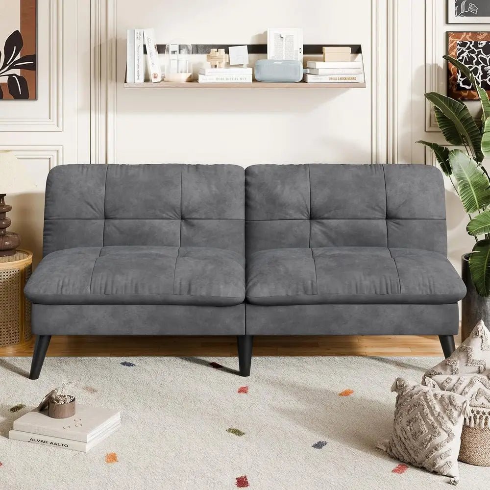 Velvet Sofa Bed with Adjustable Backrest, Compact Convertible Sleeper Sofa, Ideal for Loveseats and Small Spaces (Gray) - Velvet Haven