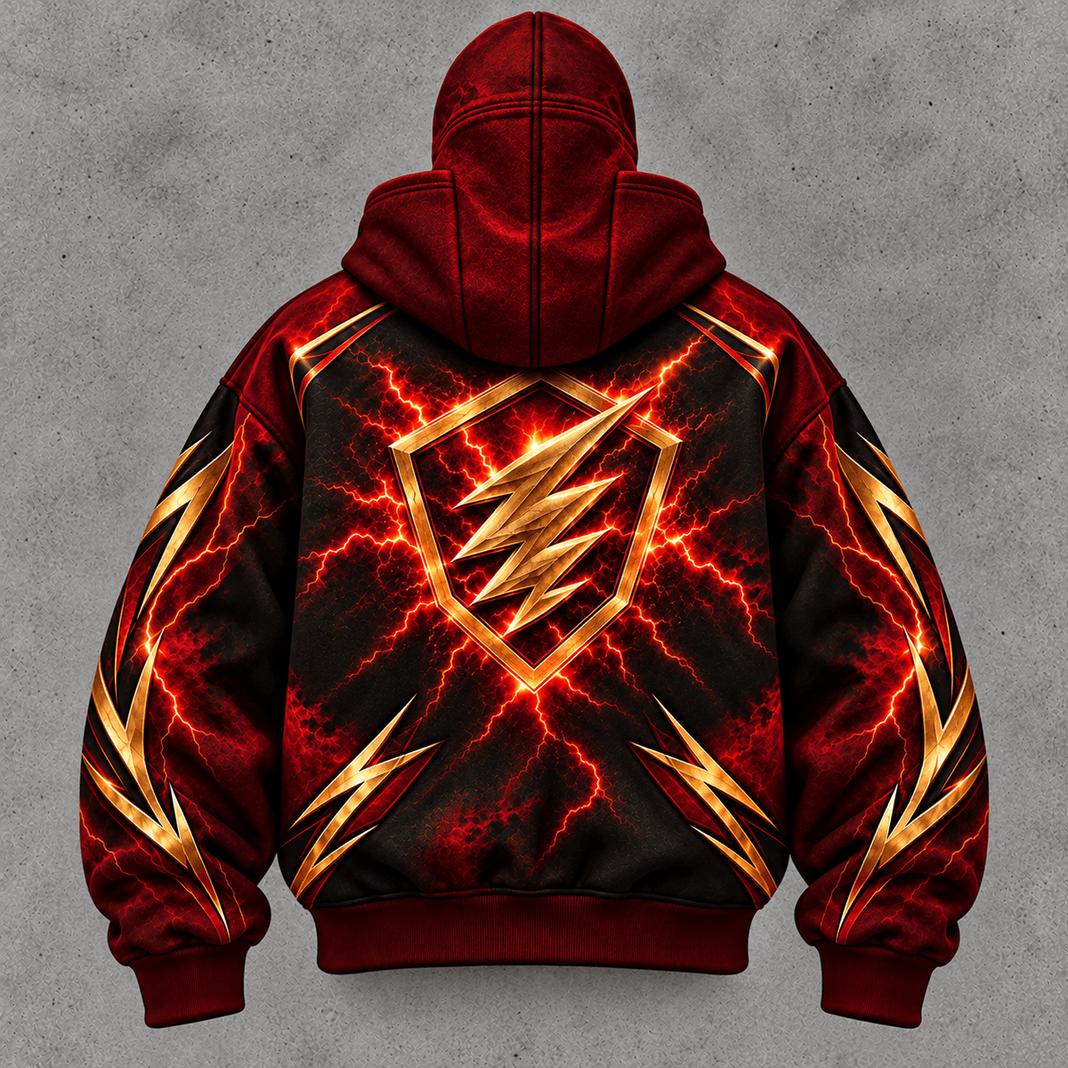 VelvetHavenFinds™ ThunderStrike Full-Zip Ski Mask Hoodie – Burgundy & Black - Velvet Haven — view 3