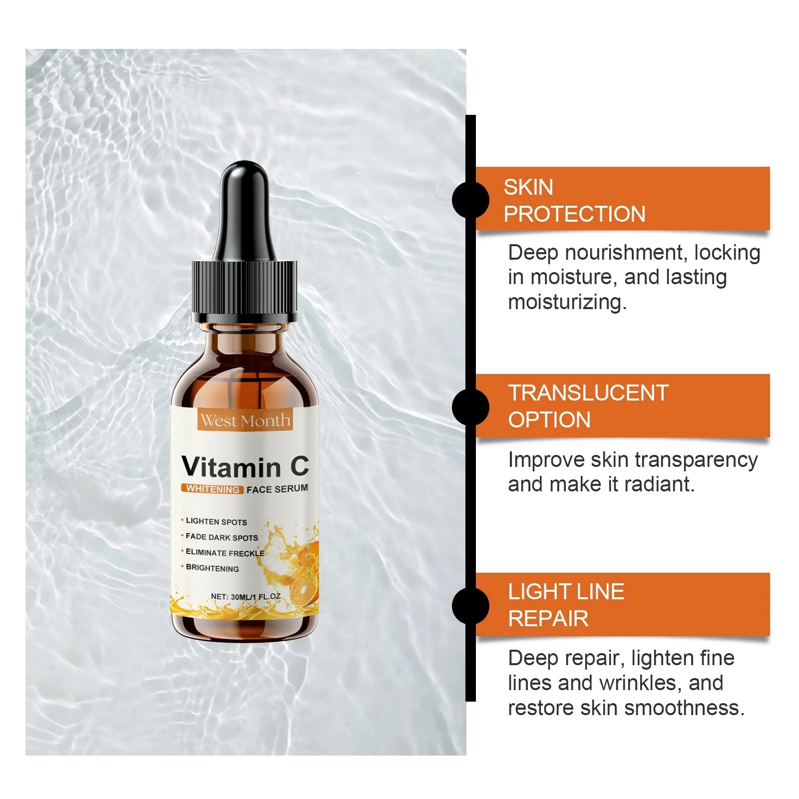 Vitamin C Facial Essence Fade Dark Spots Eliminate Freckles Acne Marks Repair Smooth Skin Care Hyaluronic Acid Brightening Serum - Velvet Haven