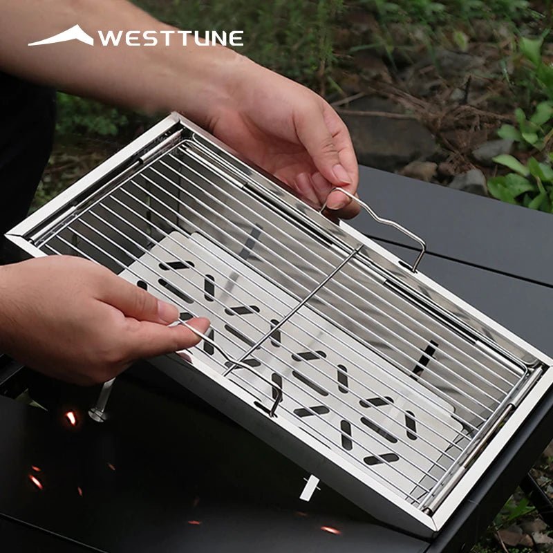 WESTTUNE IGT Barbecue Grill Folding Charcoal Firewood Stove Heater Portable Camping Picnic Cookware Stainless Steel BBQ Rack - Velvet Haven