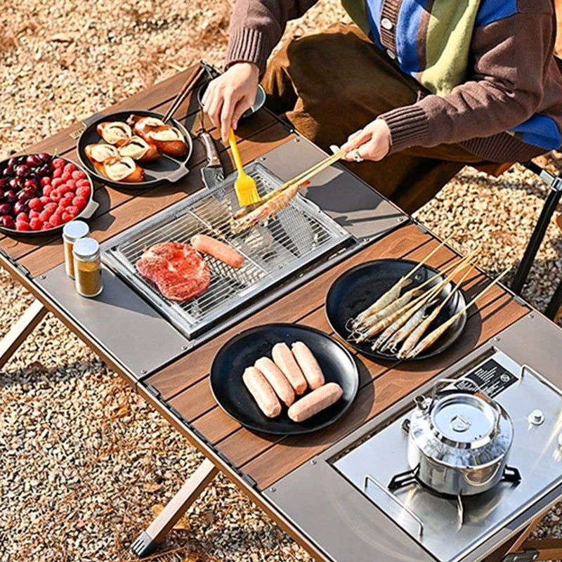 WESTTUNE IGT Barbecue Grill Folding Charcoal Firewood Stove Heater Portable Camping Picnic Cookware Stainless Steel BBQ Rack - Velvet Haven