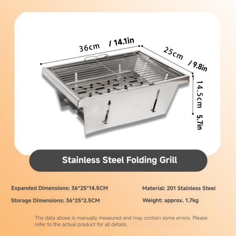 WESTTUNE IGT Barbecue Grill Folding Charcoal Firewood Stove Heater Portable Camping Picnic Cookware Stainless Steel BBQ Rack - Velvet Haven