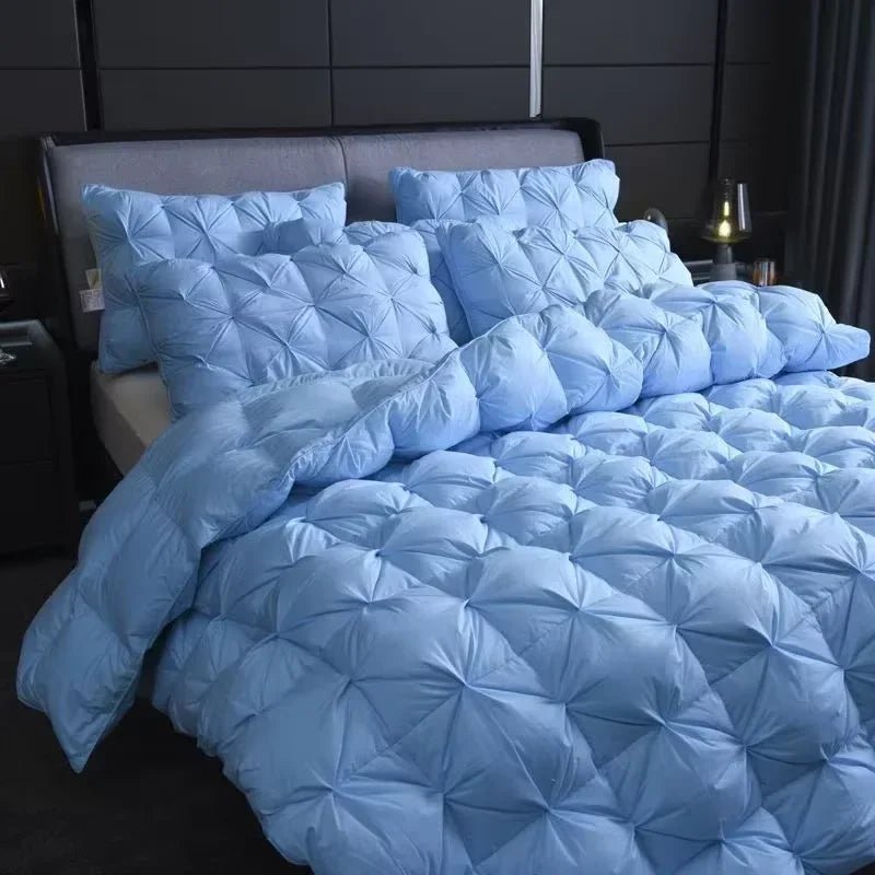 White Goose Down Comforter Warm Winter Thick 3D Bread Bed Blanket Luxury Pinch Pleated Filling for Quilts Single Double Duvet - Velvet Haven