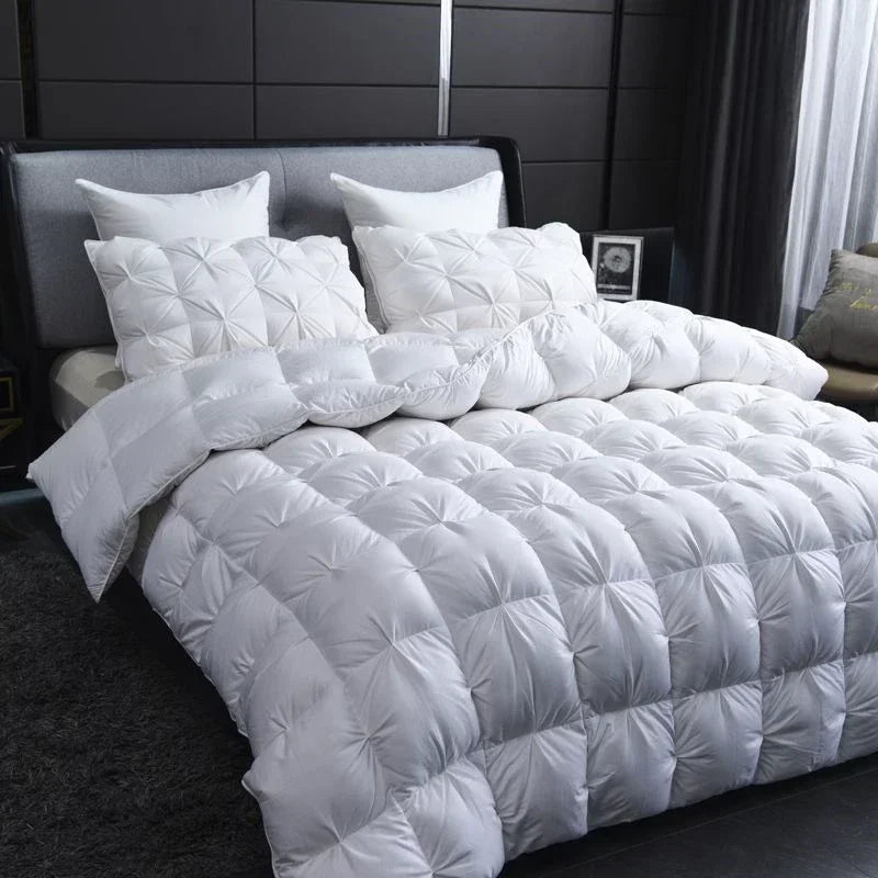 White Goose Down Comforter Warm Winter Thick 3D Bread Bed Blanket Luxury Pinch Pleated Filling for Quilts Single Double Duvet - Velvet Haven