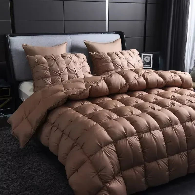 White Goose Down Comforter Warm Winter Thick 3D Bread Bed Blanket Luxury Pinch Pleated Filling for Quilts Single Double Duvet - Velvet Haven